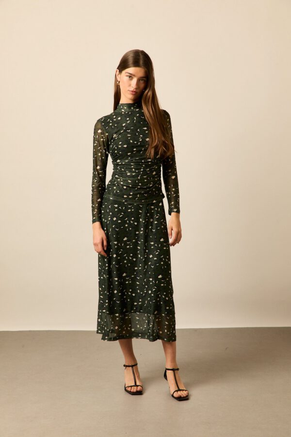 Falda midi tul animal print verde - Image 3