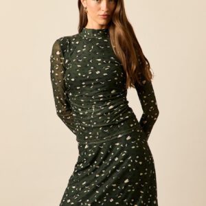 Falda midi tul animal print verde